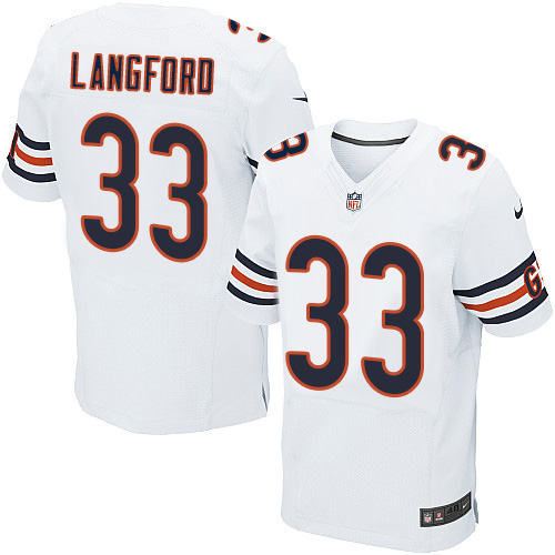 Men's Elite Jeremy Langford Nike Jersey White Road - #33 NFL Chicago Bears